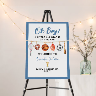 Sport Boy Ball All Star Baby Shower Welcome Sign