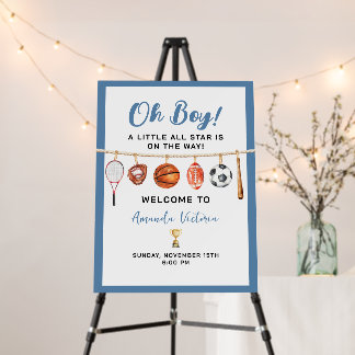 Sport Boy Ball All Star Baby Shower Welcome Sign