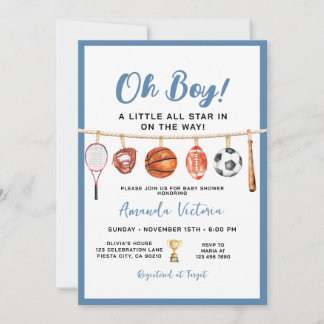 Sport Boy Ball All Star Themed Party Baby Shower Invitation