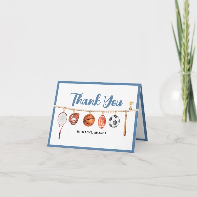 Sport Boy Ball All Star Themed Party Baby Shower Thank You Card (Front)