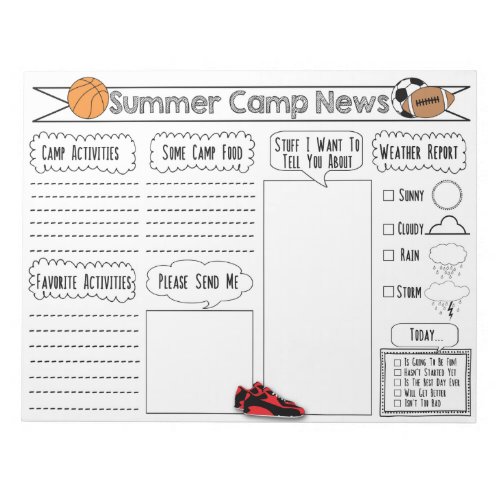 Sport Camp Letter Summer Camp Stationary Notepad