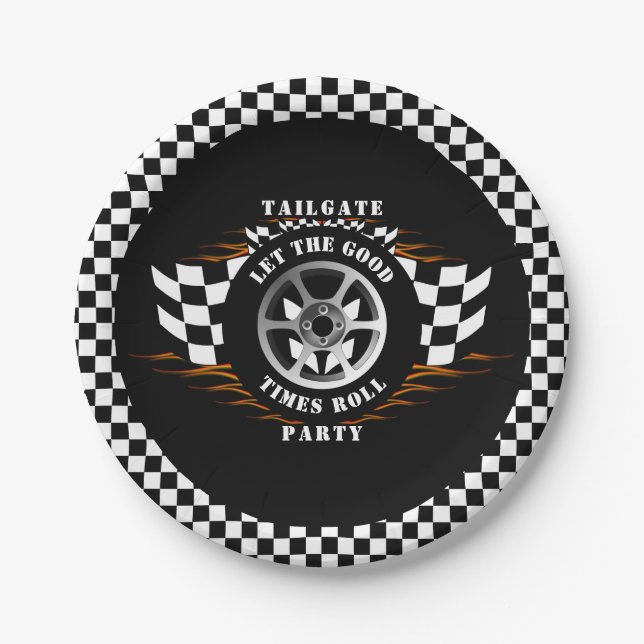 Sport Car Racing Checkered Party Tailgate Supplies Paper Plates (Front)