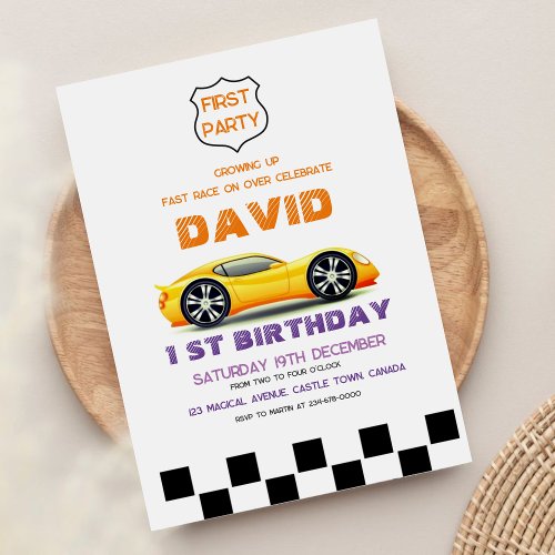  Sport Car  Toys Cars 1st Boy Birthday Invitation