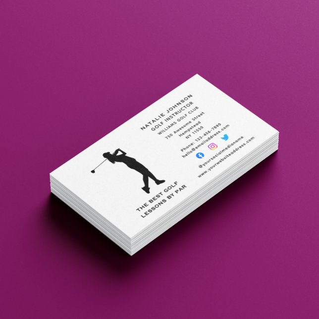 Sport Coach Female Golf Instructor Social Media Business Card (Creator Uploaded)