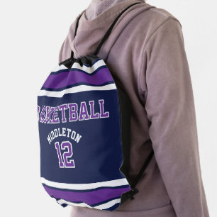 Sport Design in Purple, Blue, White Drawstring Bag