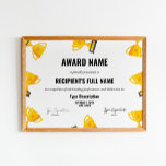Sport Excellence Award Certificate With Trophy Poster at Zazzle