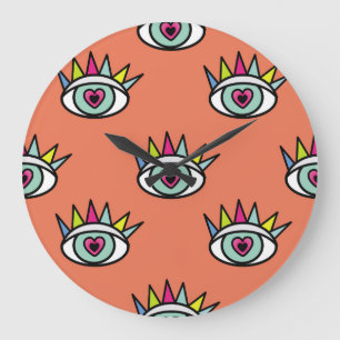 Sport eyes pattern, psychedelic vintage. large clock