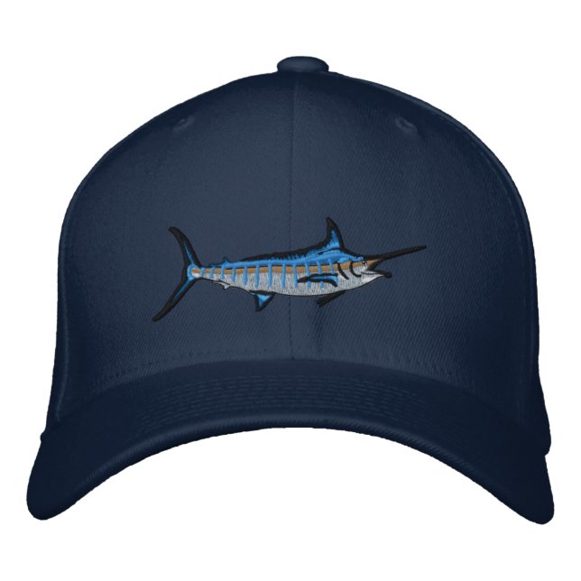 Sport Fishing Blue Marlin Embroidery Embroidered Baseball Hat (Front)