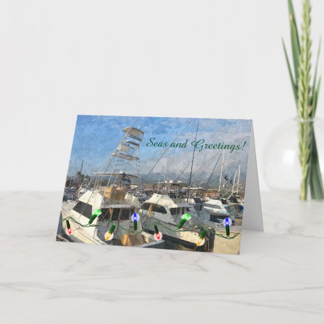 Sport Fishing Boats Holiday Card (Front)