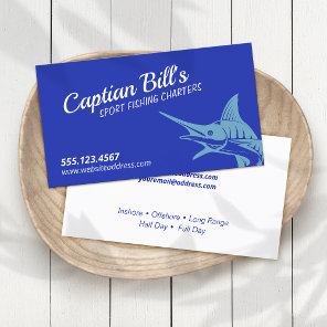 Sport Fishing Charters Marlin Navy Business Card