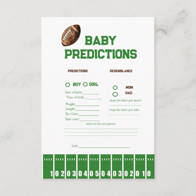 Sport Foot baby prediction Baby Shower game Card (Front)
