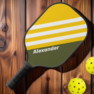 Sport Green Honey Nostalgic Stripes with Name Pickleball Paddle