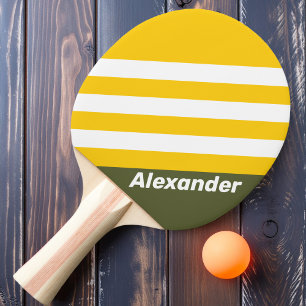 Sport Green Honey Nostalgic Stripes with Name Ping Pong Paddle