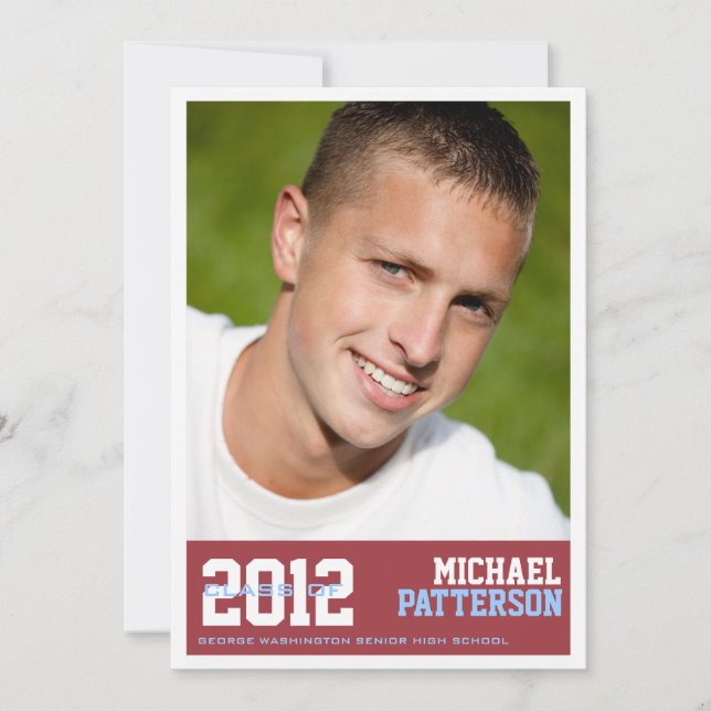 Sport Guy Photo Graduation Party Invitation Red (Front)