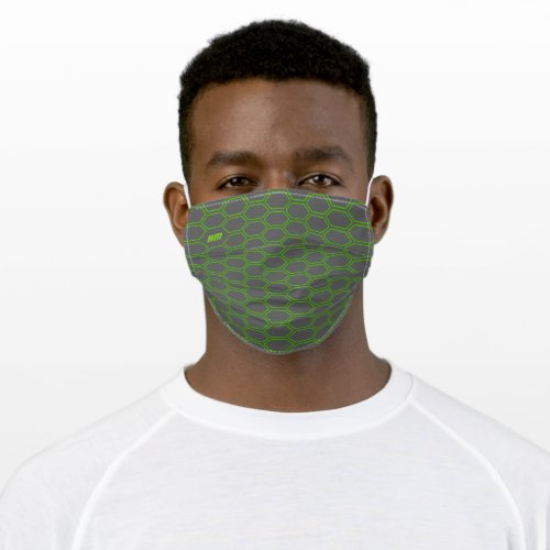 Sport hexagon green pattern and monogram adult cloth face mask