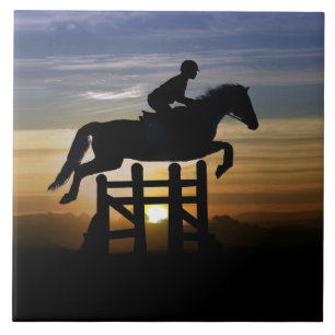 Sport Horse Jumping with Rider Art Ceramic Tile