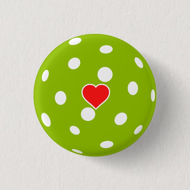 Sport I love Pickleball green ball with heart Button (Front)