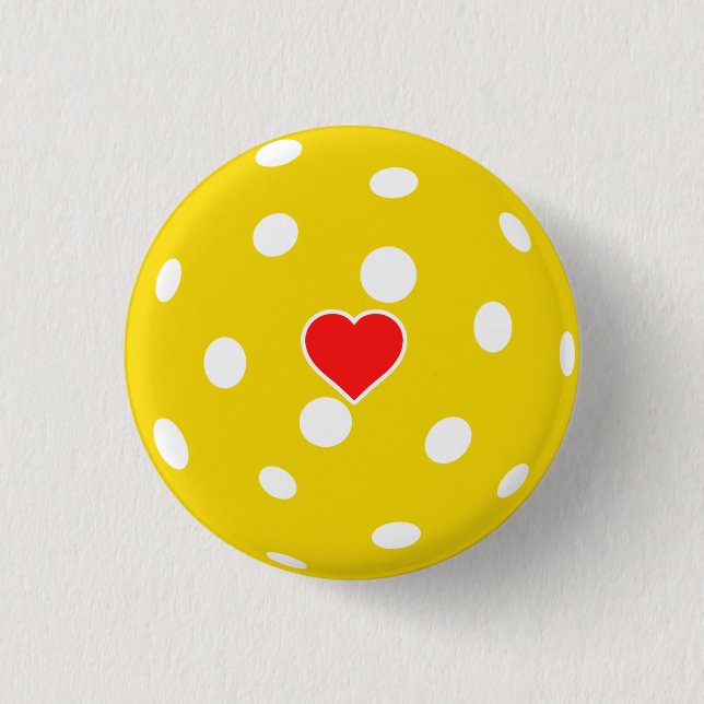 Sport I love Pickleball yellow ball with heart Button (Front)