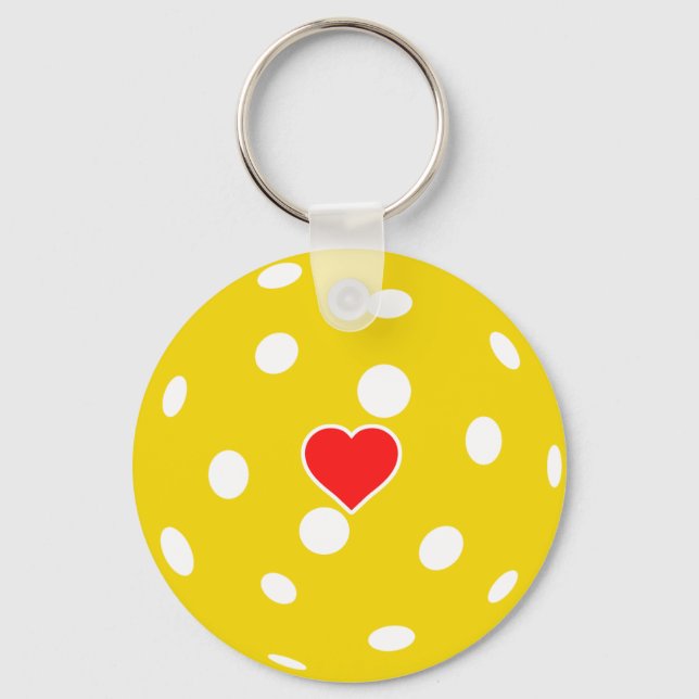 Sport I love Pickleball yellow ball with heart Keychain (Front)