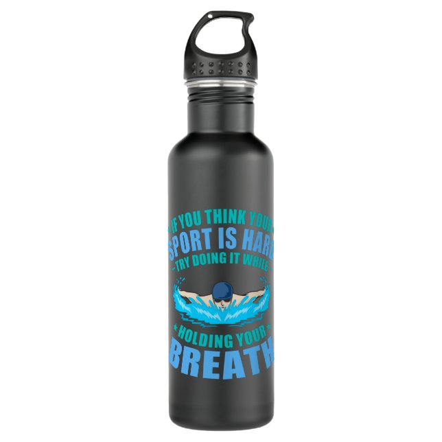 Sport Is Hard Fun Swimmer Swimming Coach Men Women Stainless Steel Water Bottle (Front)