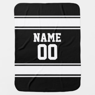Sport Jersey Look Personalized Black and White Baby Blanket