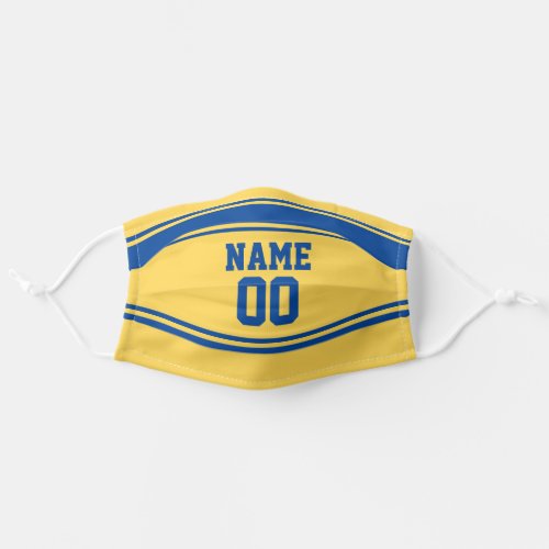 Sport Jersey Style Blue and Yellow Personalized Adult Cloth Face Mask