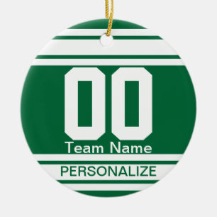 Sport Jersey White Stripes   DIY Text   Dark Green Ceramic Ornament