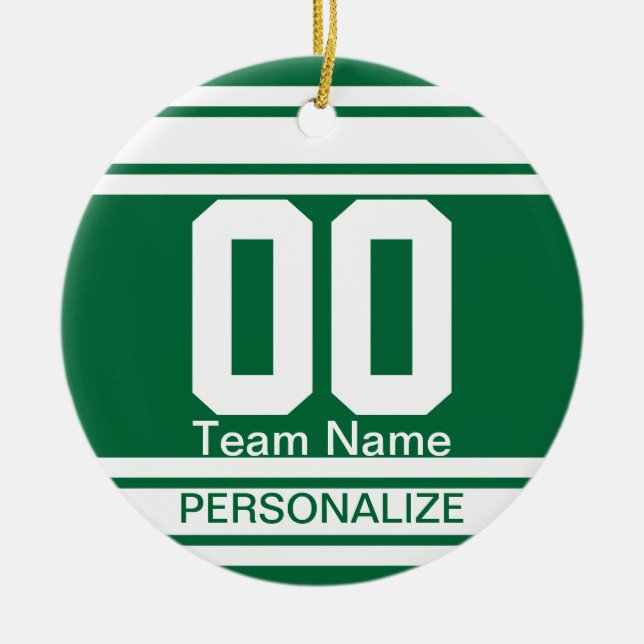 Sport Jersey White Stripes | DIY Text | Dark Green Ceramic Ornament (Front)