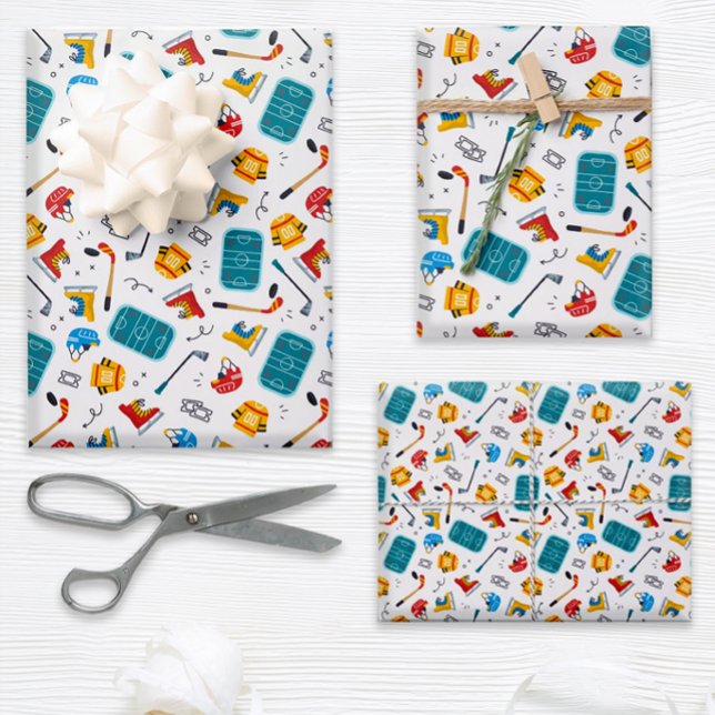 Sport Lover Ice Hockey Wrapping Paper Sheets (Get ready to score big with this hockey themed gift wrap set.)