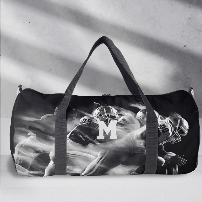 Sport Monogram, Black and White Football Duffle Bag (Personalized Monogram, Black and white Sport, football Duffel Bag.)
