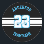 Sport Name, Team and Number Designs Classic Round Sticker<br><div class="desc">All Sport Stickers. Great for kids birthday party, scrapbooking, or any fun events with a sports theme. ⭐This Product is 100% Customizable. Graphics and / or text can be added, deleted, moved, resized, changed around, rotated, etc... 99% of my designs in my store are done in layers. This makes it...</div>