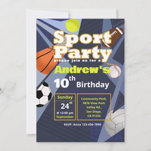 Sport Party Invitation _ Kids Birthday Party