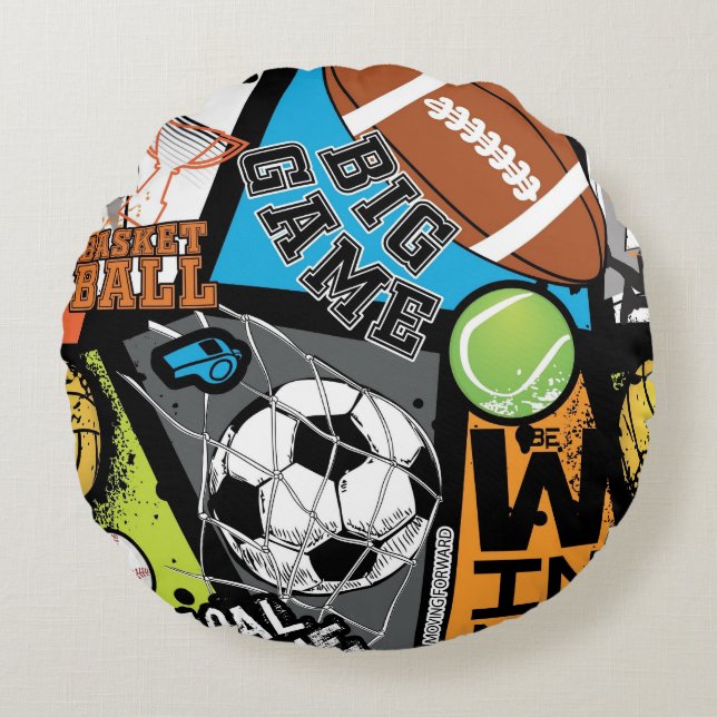 Sport Pattern With Balls Round Pillow (Front)