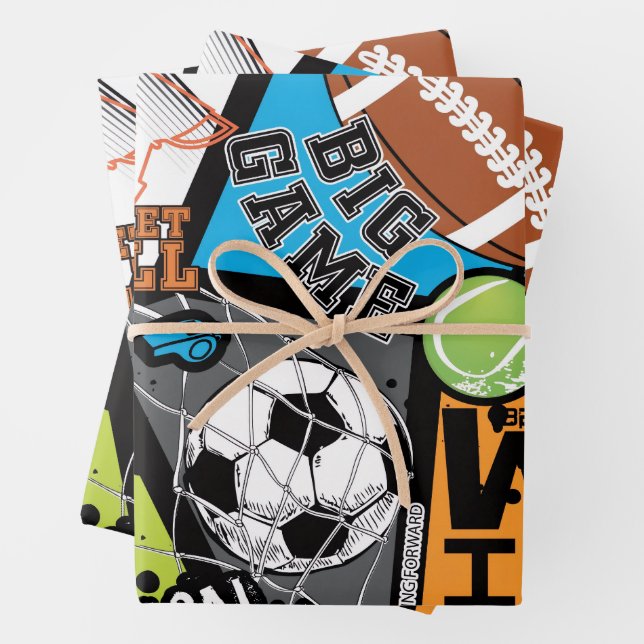 Sport Pattern With Balls Wrapping Paper Sheets (In situ)