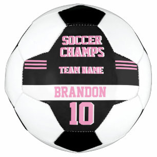sport player soccer champs black pink personalized ball