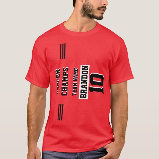 sport player soccer champs personalized red T-Shirt (Front)