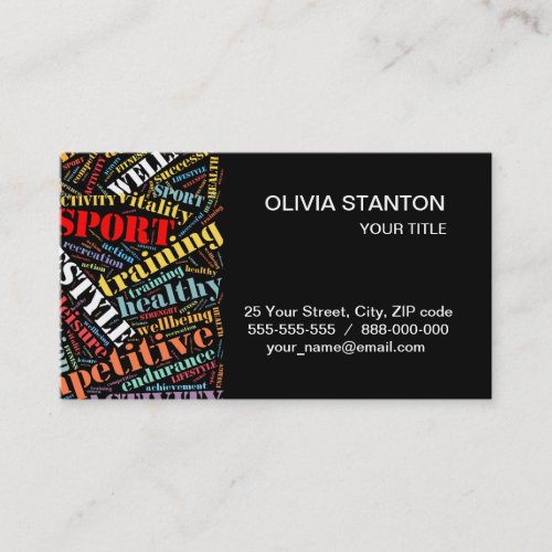Sport related words pattern business card