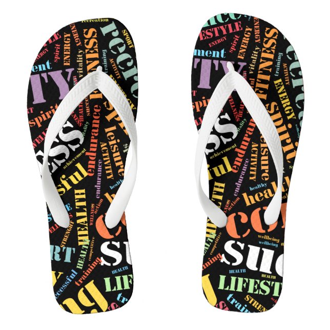 Sport related words pattern flip flops (Footbed)