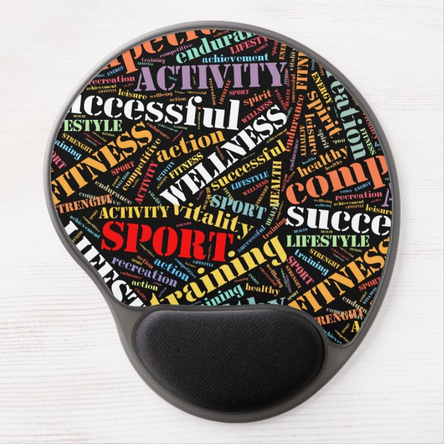 Sport related words pattern gel mouse pad (Front)