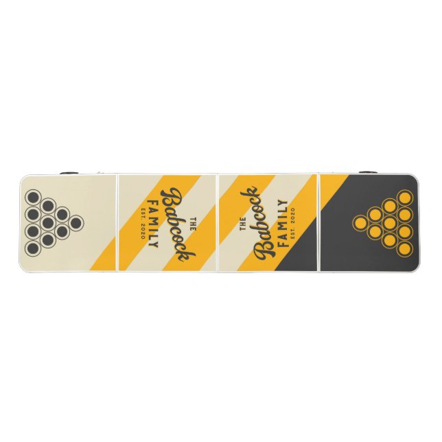Sport Retro Black Sun Stripes Family Name & Year Beer Pong Table (Top)