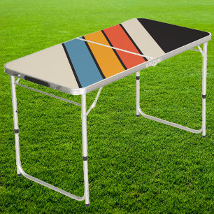 Sport Retro Vintage Dark Rainbow Striped Tailgate Beer Pong Table
