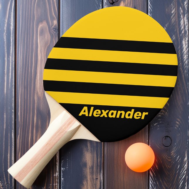 Sport Safety Bee Nostalgic Stripes with Name Ping Pong Paddle (Creator Uploaded)