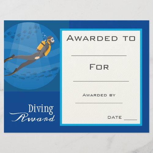 Sport scuba diving certificate award
