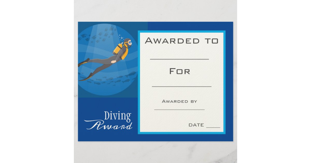 Sport scuba diving certificate award Zazzle