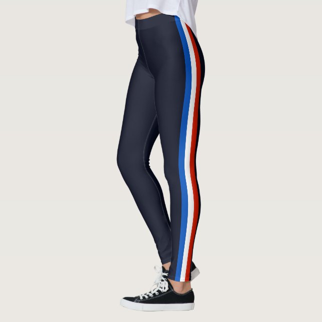Sport Side Stripe Navy Blue Leggings Choose Colors (Left)