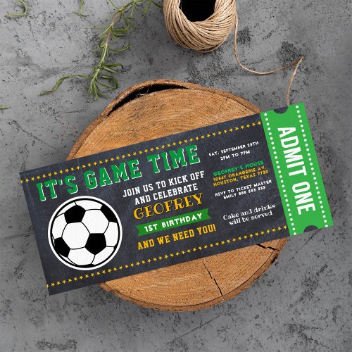Sport Soccer Chalkboard Ticket Pass Birthday Invitation