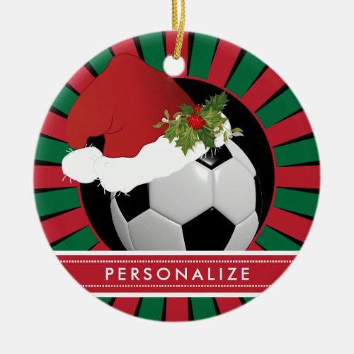 Sport Soccer Christmas Santa Hat Ceramic Ornament