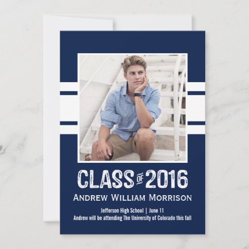 Sport Stripe Class of 2016 Photo Graduation Party Invitation