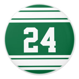 Sport Stripes Dark Green and White with Number Ceramic Knob
