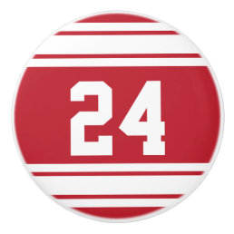 Sport Stripes Dark Red and White with Number Ceramic Knob
